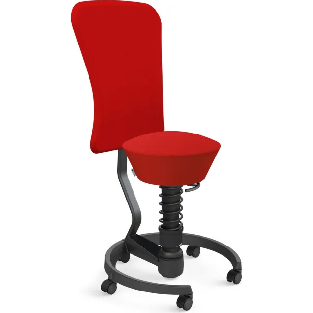 AERIS SWOPPER with backrest ootring with castors (soft floor), black spring strut type: standard, black, spring black seat cover: wool blend Select (Gabriel), red backrest pole: black, backrest cover: wool blend Select (Gabriel), red rood - harde wielen