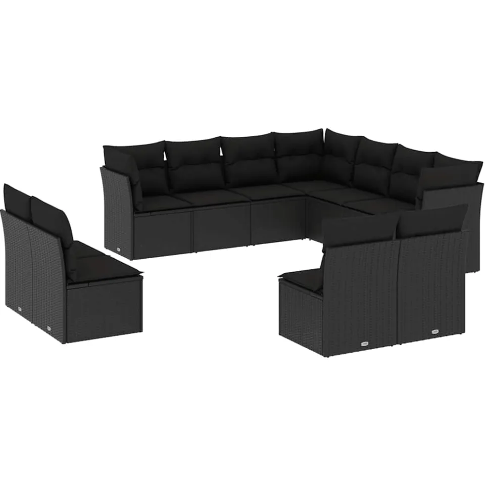 vidaXL 11-delige Loungeset met kussens poly rattan zwart, foto 3