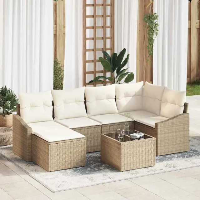 vidaXL Tuin Eetset 7 st Beige en Crème, foto 2