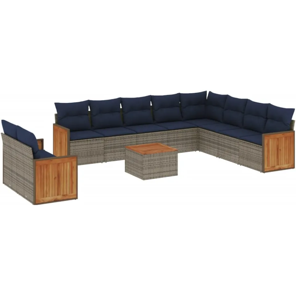 vidaXL 11-delige tuinbankset met kussens, grijs polyrotan, foto 3