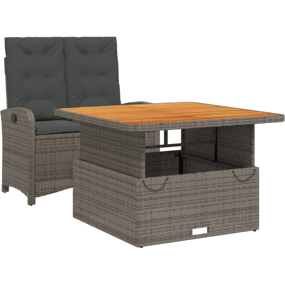vidaXL 2-delige Tuinset met kussens poly rattan grijs