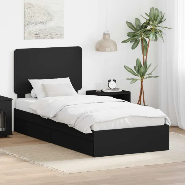 vidaXL Opslag bed met lade met opslag Zwart 90 x 190 cm Bewerkt hout