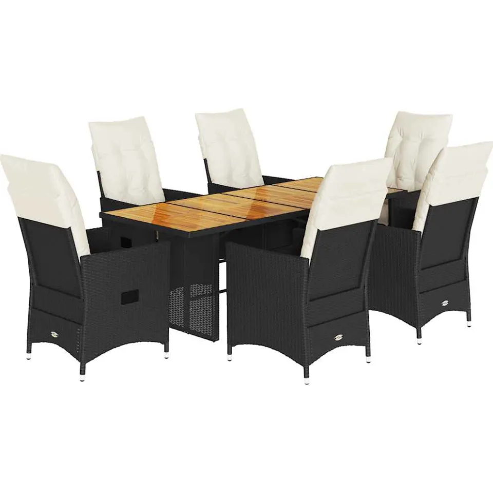 vidaXL 7-delige Tuinset met kussens poly rattan zwart, foto 4