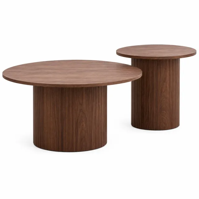Nyoz houten salontafel - Bijzettafel - Tafel - Ronde tafel - Set van 2 - Houtlook - Woonkamer & slaapkamer - Scandinavisch