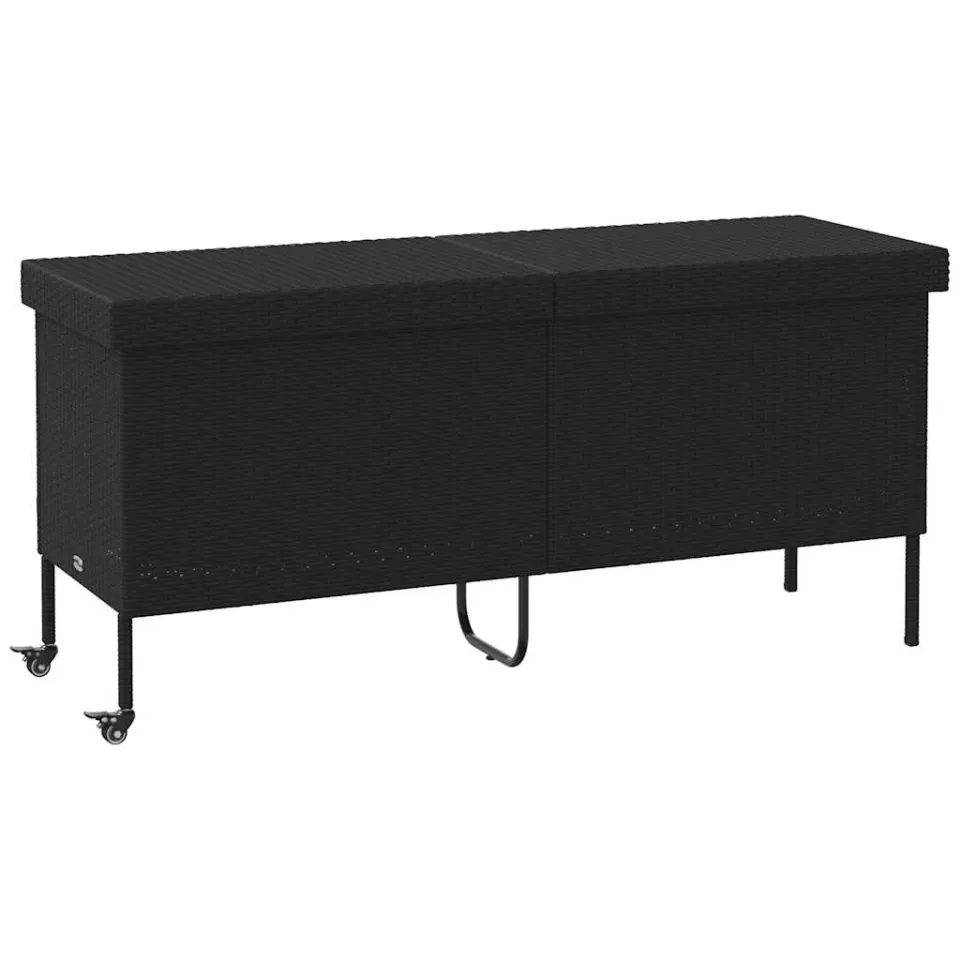 vidaXL Tuinbox met wielen 160x55x75 cm poly rattan zwart, foto 3