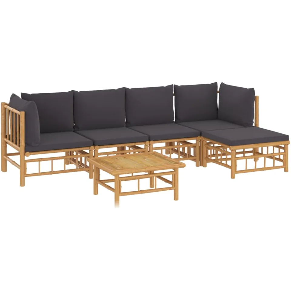 vidaXL 6-delige Loungeset met kussens bamboe donkergrijs Bruin
