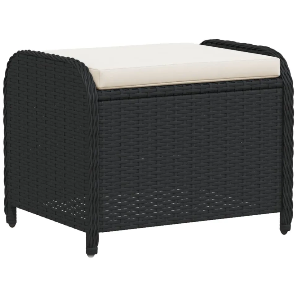 vidaXL Tuinkruk met kussen 58x46x46 cm poly rattan zwart