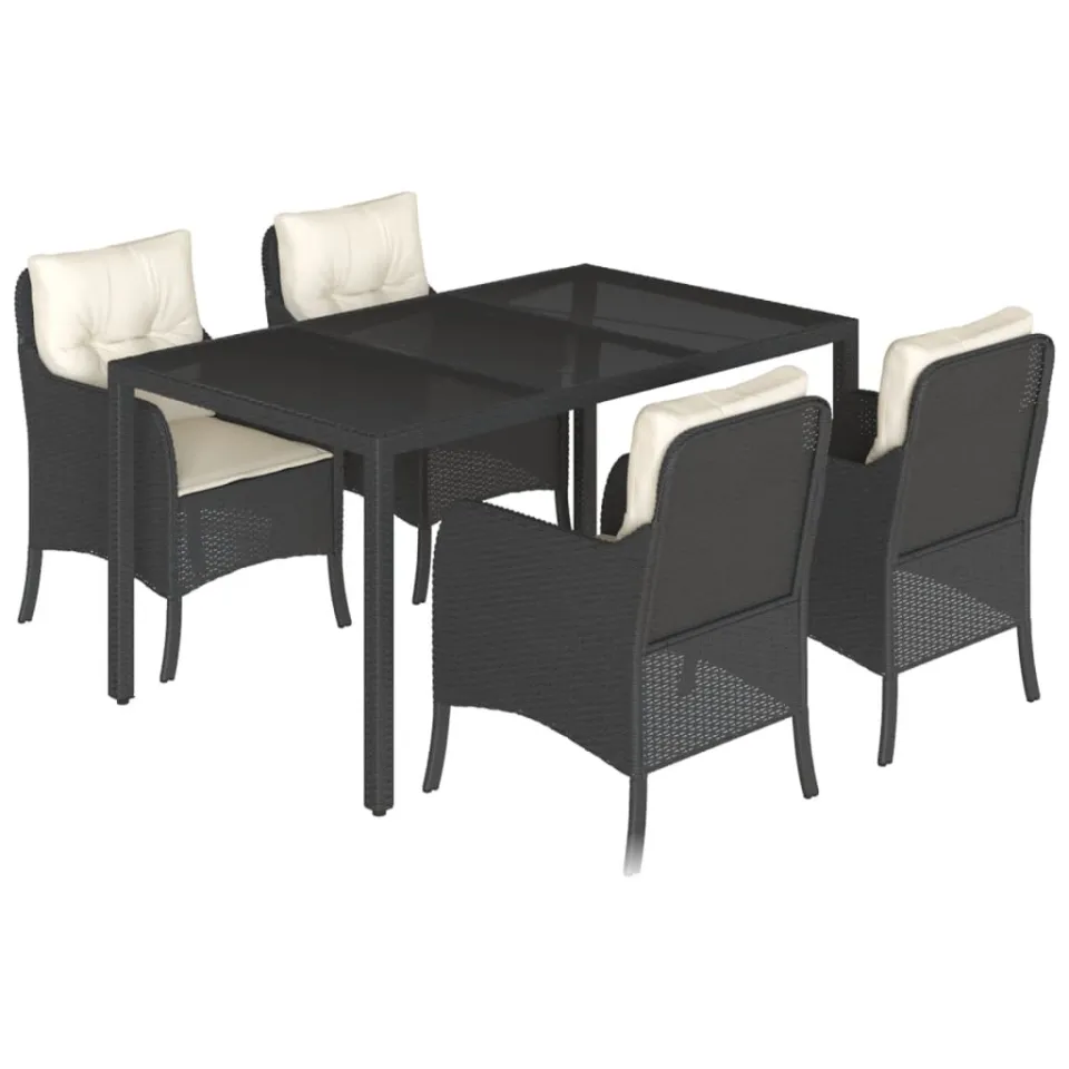 vidaXL 5-delige Tuinset met kussens poly rattan zwart, foto 3