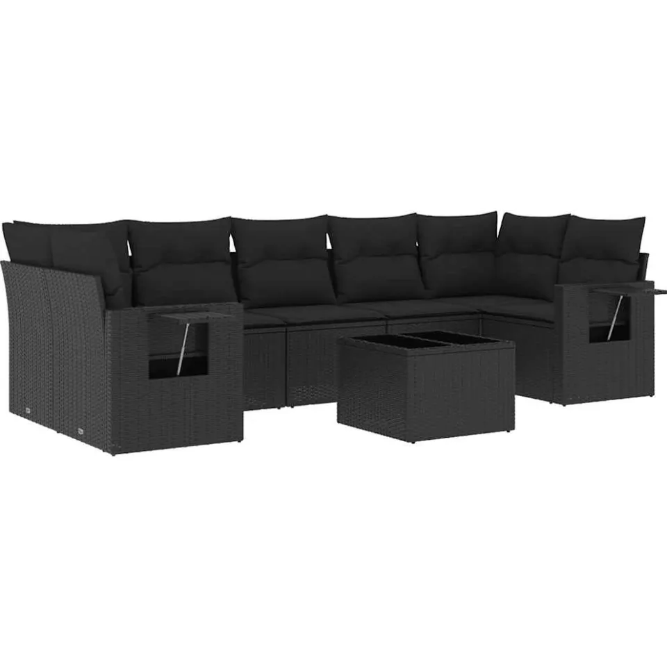 vidaXL 8-delige Loungeset met kussens poly rattan zwart, foto 4