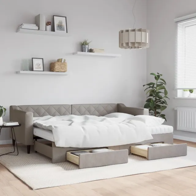 vidaXL Slaapbank met onderschuifbed en lades 80x200 cm stof taupe