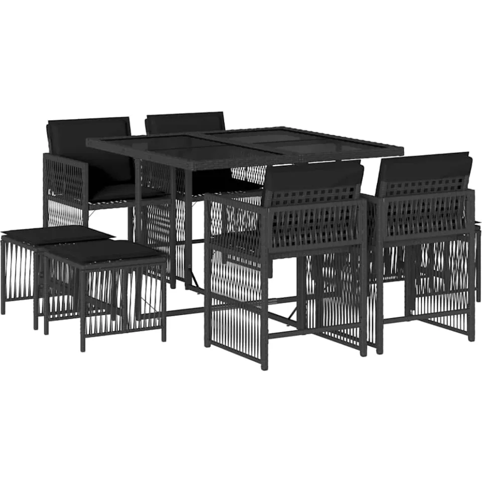 vidaXL 9-delige Tuinset poly rattan zwart, foto 3
