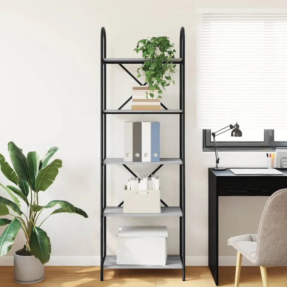 vidaXL Boekenkast 5-laags 60 x 30 x 183 cm Bewerkt hout Grijs Sonoma, foto 4