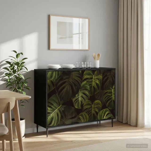 vidaXL Dressoir ELBURG Zwart eiken 102 x 33 x 76 cm Bewerkt hout, foto 2