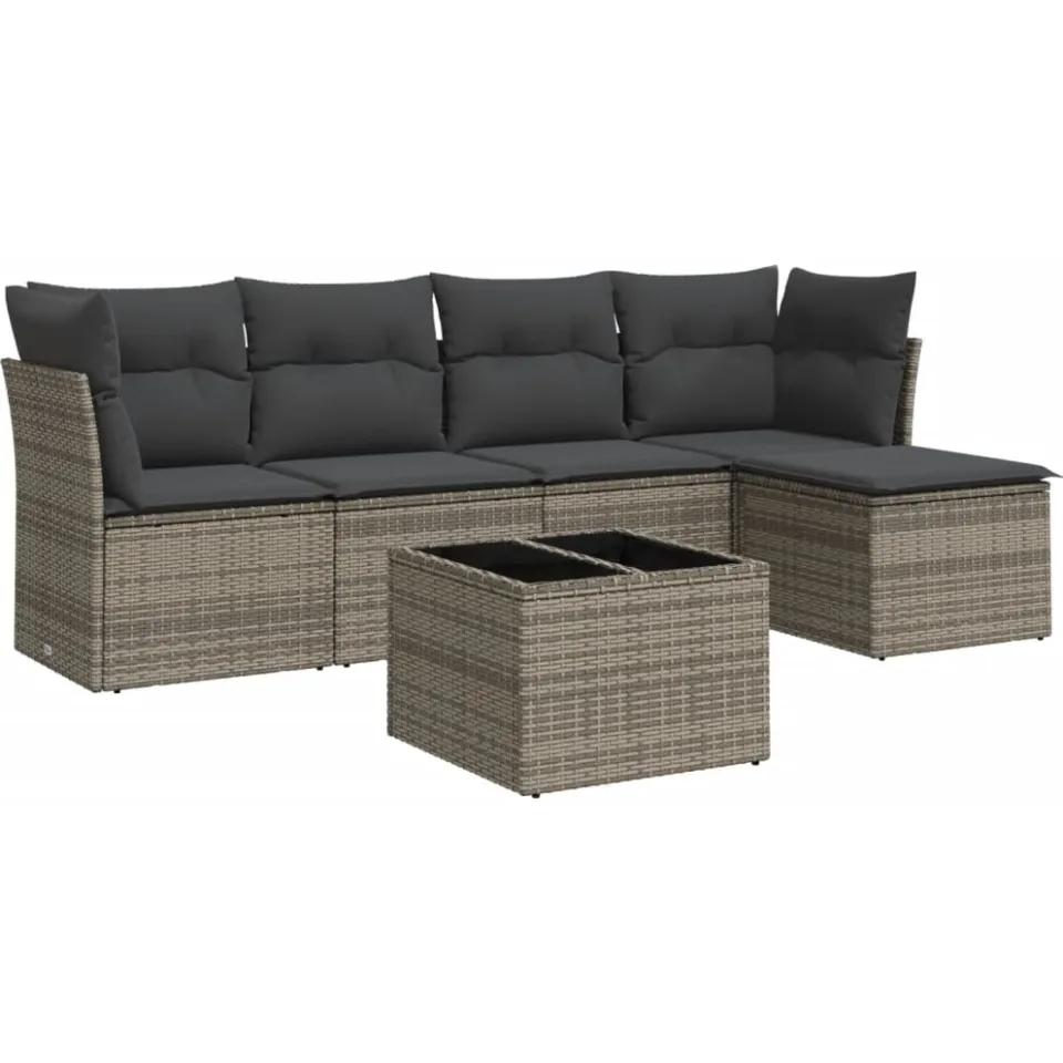 vidaXL 6-delige Loungeset met kussens poly rattan grijs, foto 3