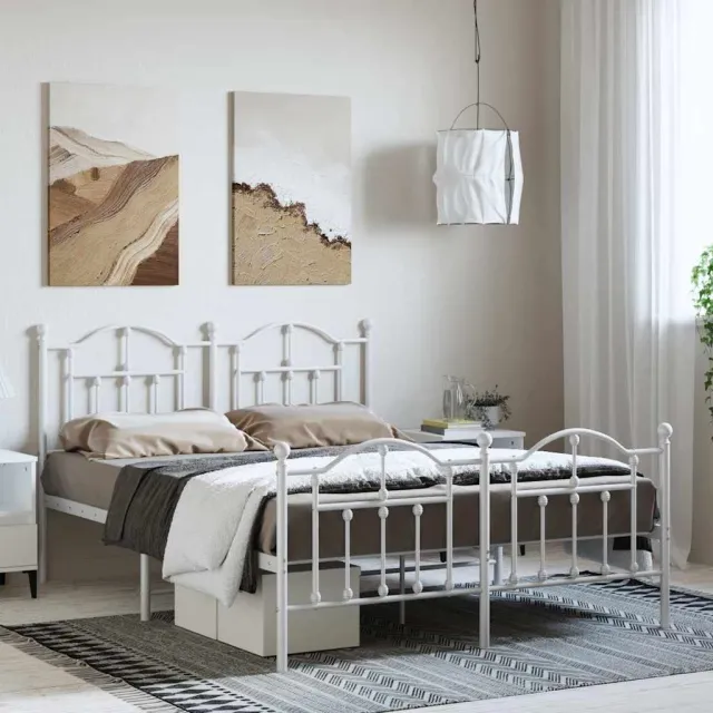 vidaXL Bedframe met hoofd- en voeteneinde metaal wit 135x190 cm