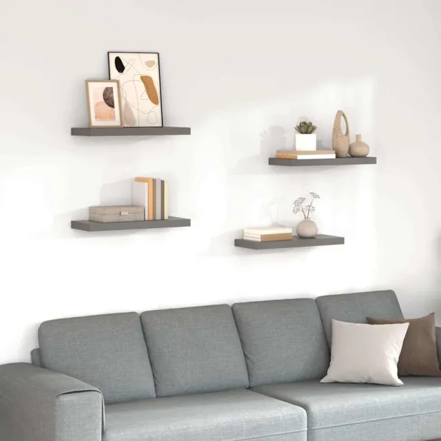 vidaXL Wandschappen zwevend 4 st 60x23,5x3,8 cm MDF hoogglans grijs