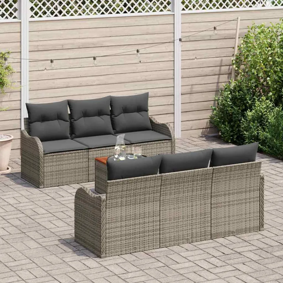 vidaXL Tuinbankenset 7 st Grijs poly rattan, foto 3