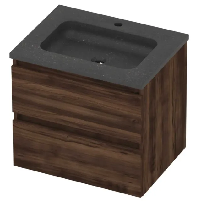 Basic-Line Rocky 46 Badmeubelset Hardsteen 1 Kraangat Greeploos 60x46x54 cm Barista Oak Blue Stone Grijs