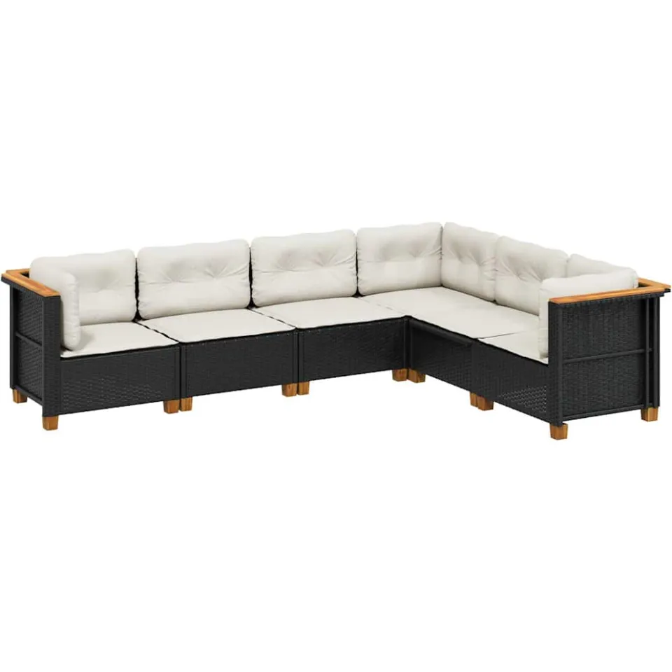 vidaXL 6-delige Loungeset met kussens poly rattan zwart, foto 3