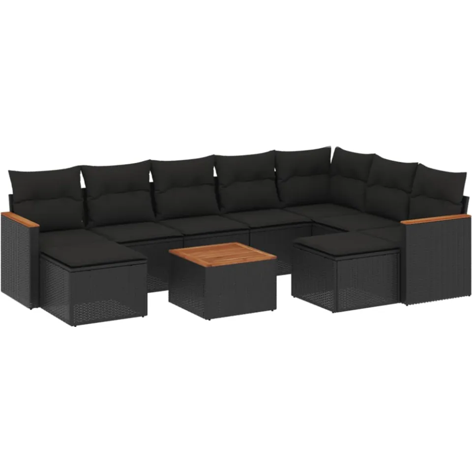 vidaXL 10-delige Loungeset met kussens poly rattan zwart, foto 3