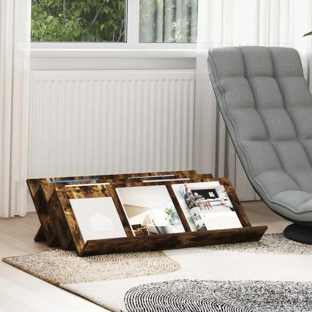 vidaXL Tijdschrift Rek Gerookt eiken 90 x 53 x 28,5 cm Bewerkt hout, foto 2