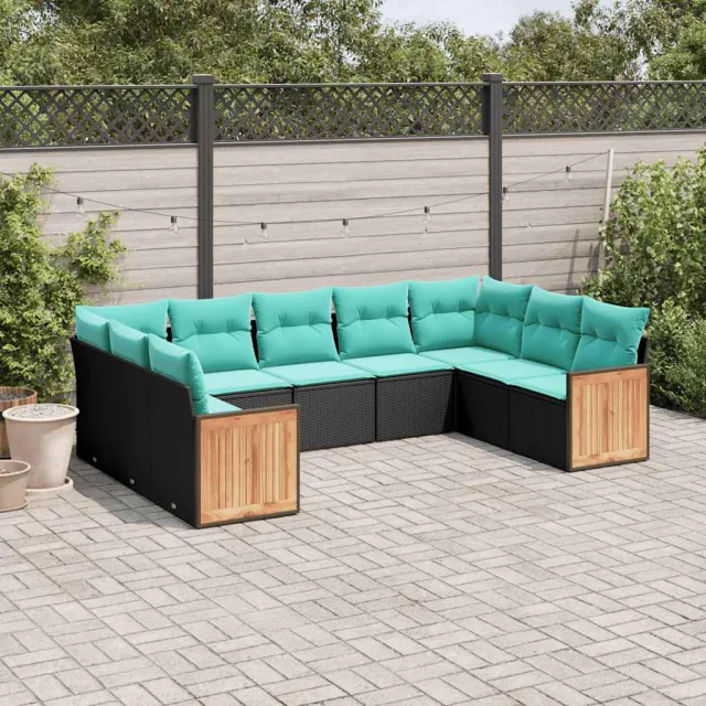 vidaXL 9-delige tuinbankset met kussens van zwart polyrotan, foto 2