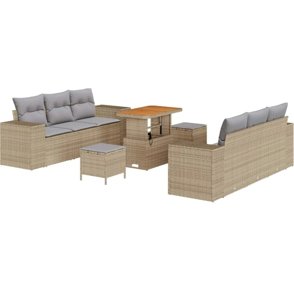 vidaXL Tuin Sofa Set 9 st Beige Poly riet