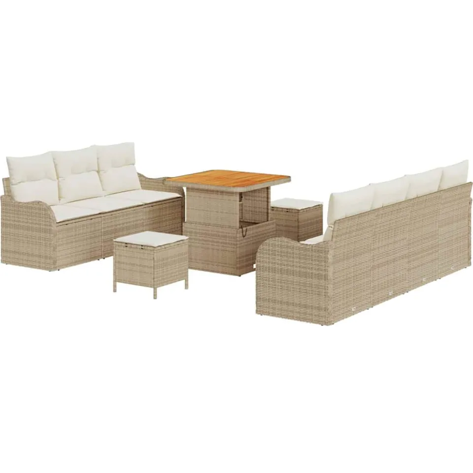vidaXL Tuinbankenset 10 st Beige poly rattan