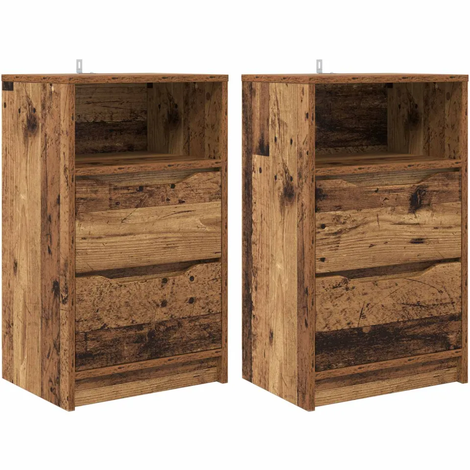 vidaXL Nachtkastjes 2 st Oud hout 40 x 30 x 67 cm Bewerkt hout bruin, foto 3