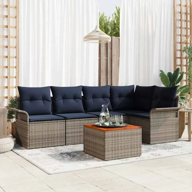 vidaXL Tuinbankenset 6 st Grijs poly rattan, foto 2