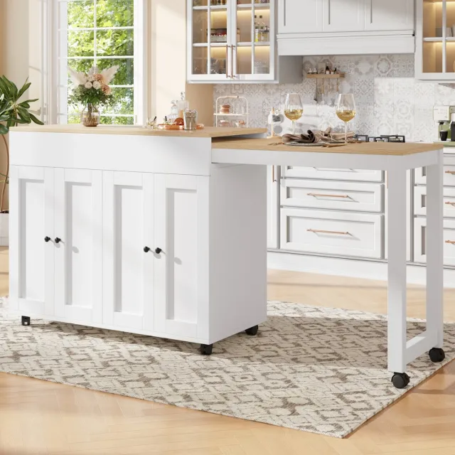 WUVRIE Uitschuifbare bartafel 117-180 x 50 x 94,6 cm - 6 opbergvakken - Wit