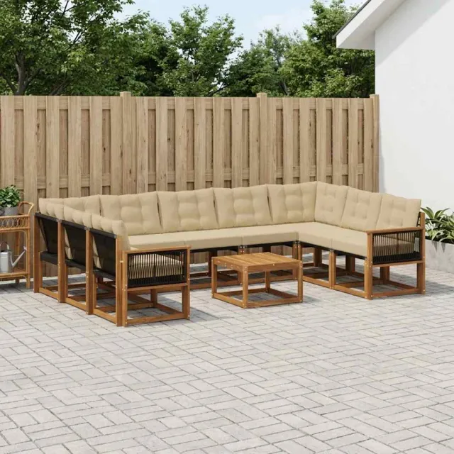 vidaXL Buiten bankenset 10 st 9-zits Natuurlijk en Beige