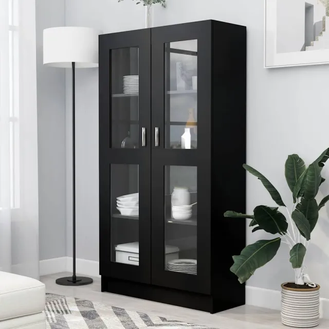vidaXL Vitrinekast 82,5x30,5x150 cm bewerkt hout zwart, foto 2