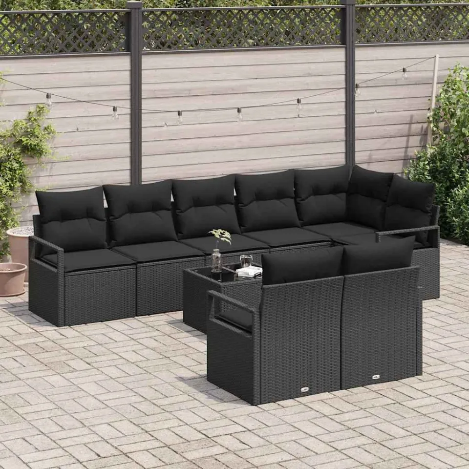 vidaXL Tuinbankenset 9 st Zwart poly rattan, foto 3