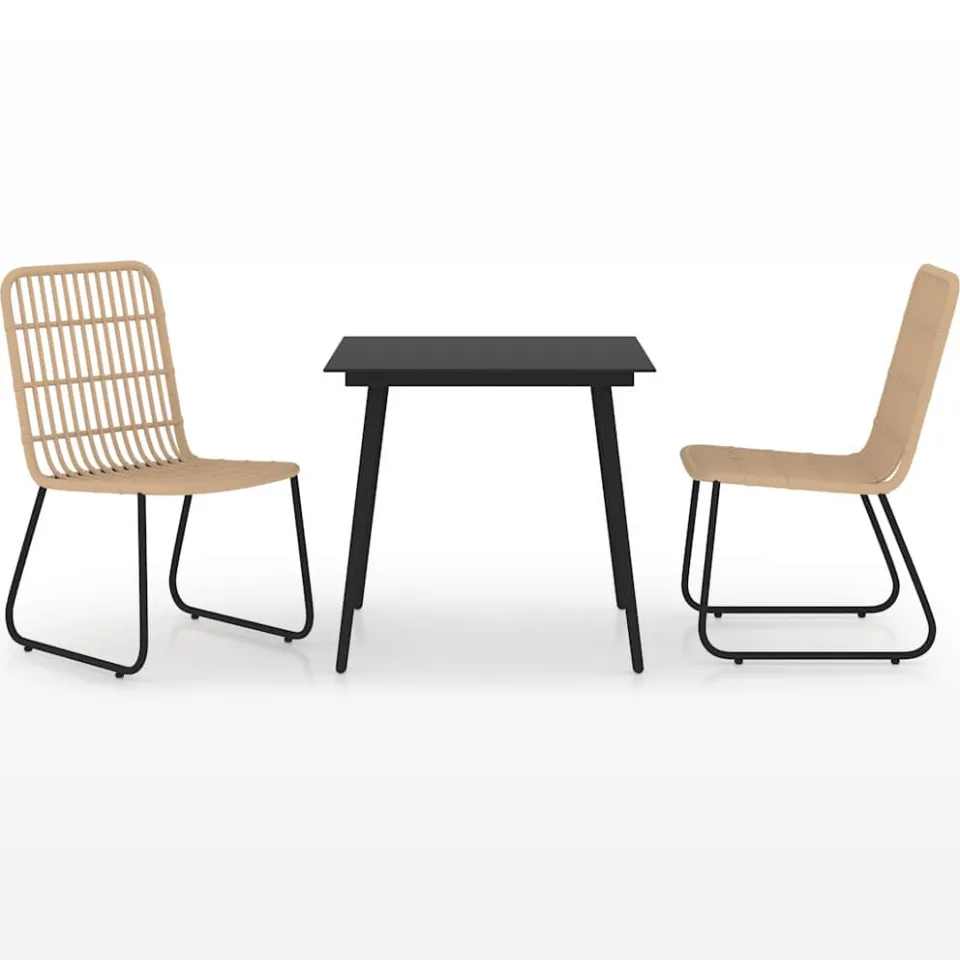 vidaXL 3-delige Tuinset poly rattan en glas Bruin