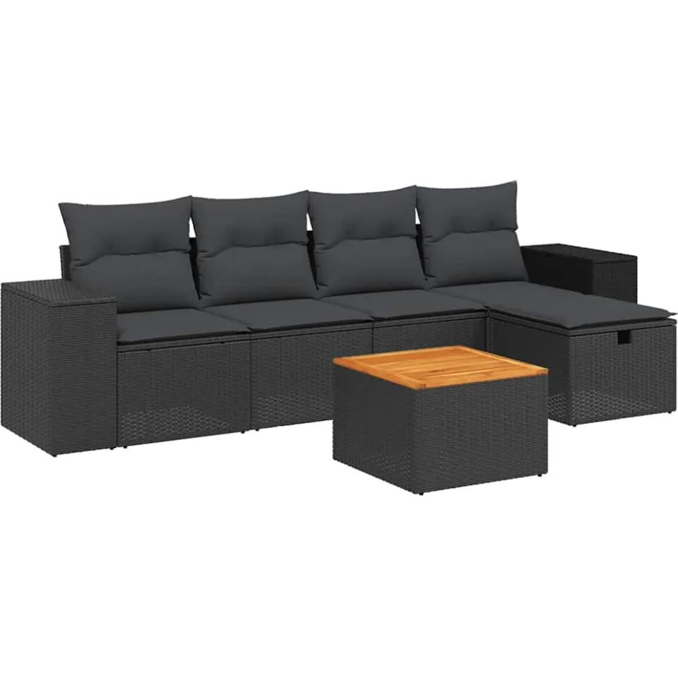vidaXL 6-delige Loungeset met kussens poly rattan zwart, foto 3