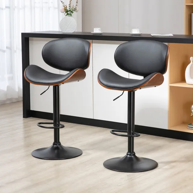 OKWISH Barkruk Set van 2 – Hoogteverstelbaar en Draaibaar – Met Rugleuning en Voetsteun – Voor Keuken en Bar – Kunstleer – Zwart