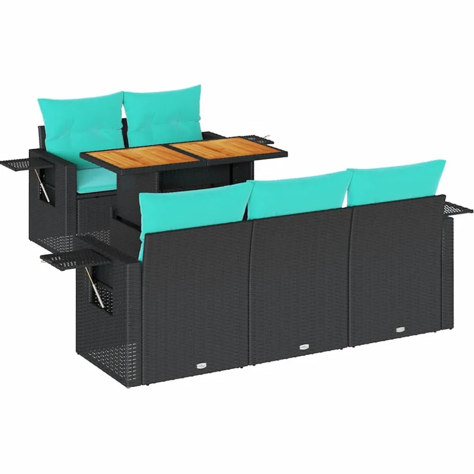 vidaXL 6-delige Loungeset met kussens poly rattan zwart