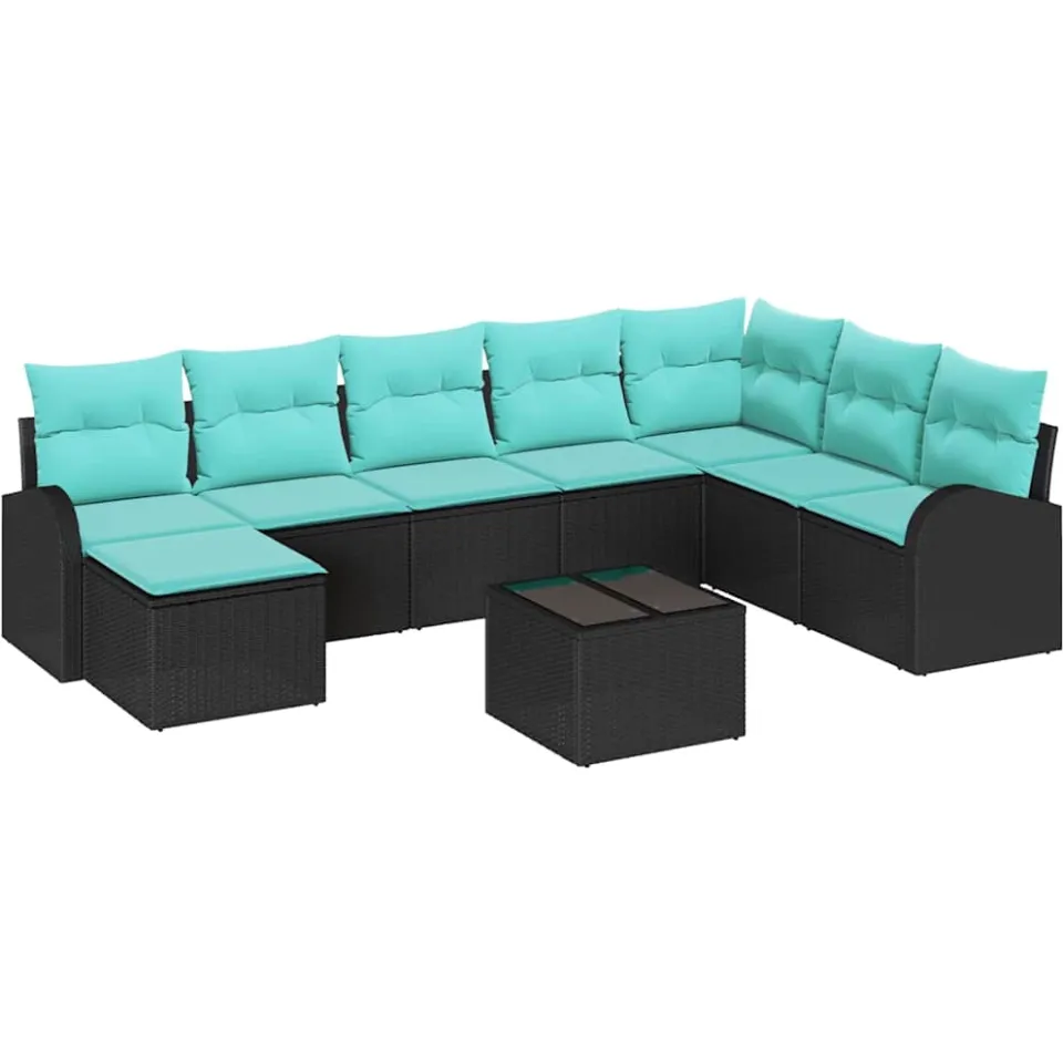 vidaXL Bankstel 9 st Zwart en Turquoise poly rattan