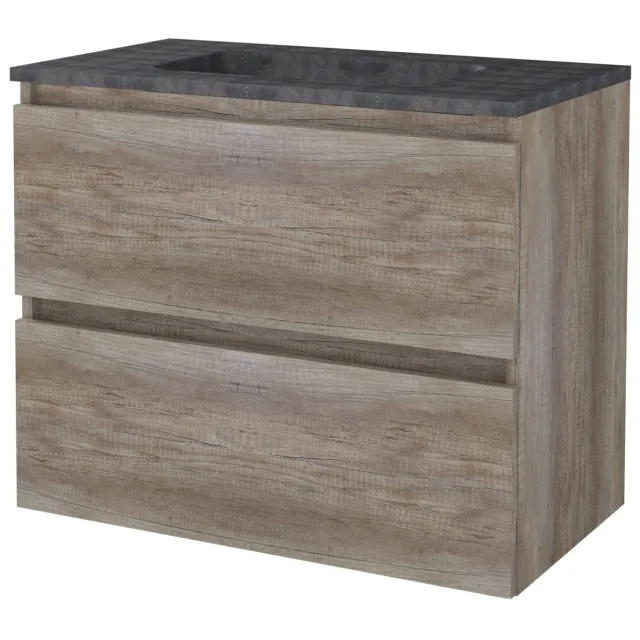 Aquasplash Badmeubelset Aquasplash Salt 80x46 cm Greeploos 2 Lades Met Wastafel Hardsteen 1 Kraangat Scotch Oak Aquasplash