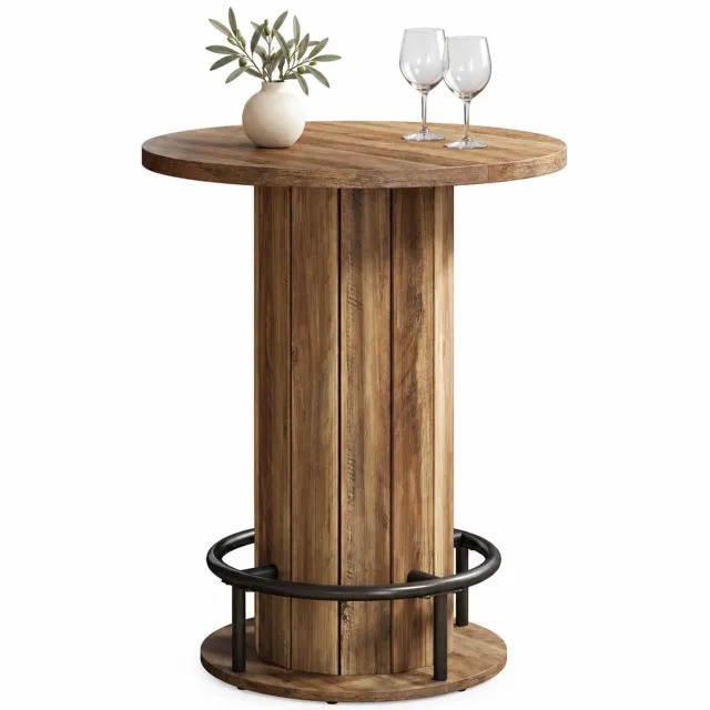 DMG Supply Bartafel - Rond - Ø 80 x 100 cm - Met Voetensteun - Bruin en Zwart