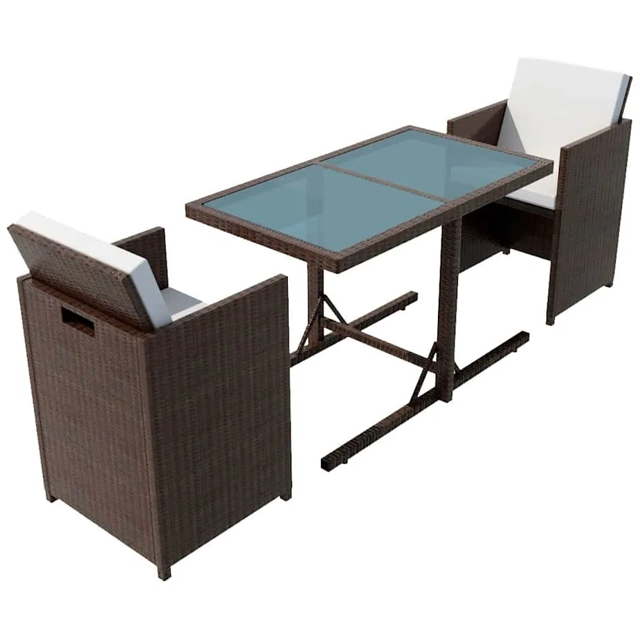 vidaXL 3-delige Bistroset met kussens poly rattan bruin, foto 3