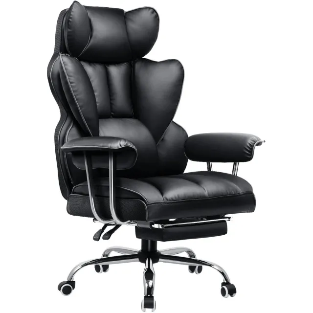 VILIMA Ergonomische Bureaustoel - Kantoormeubilair - Bureaustoel met voetenbank - Eerste klas zitcomfort - Kunstleer - 71x71x115cm - Zwart