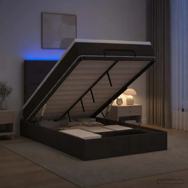 vidaXL Ottoman Bed met Matrassen en LED Donkerbruin 120 x 200 cm Stof