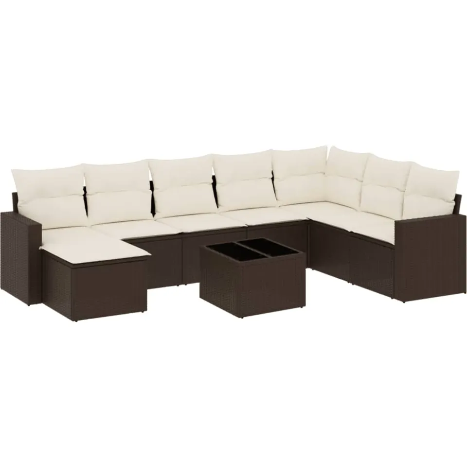 vidaXL 9-delige Loungeset met kussens poly rattan bruin