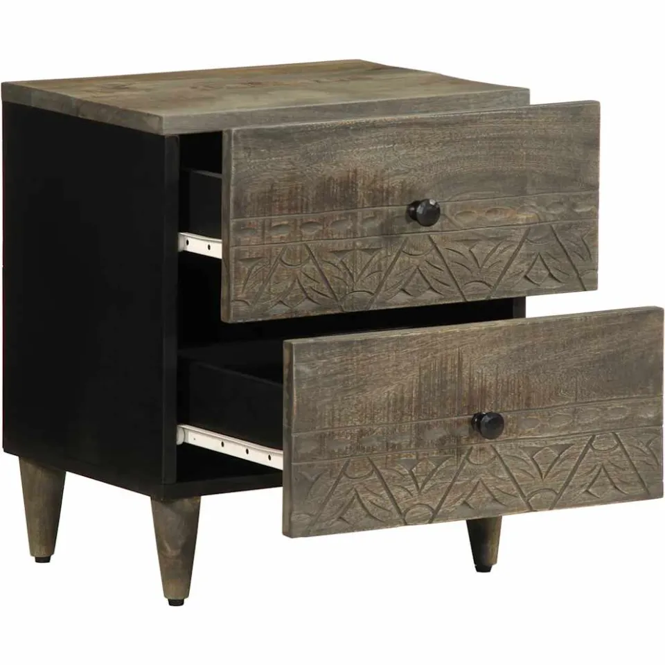 vidaXL Nachtkastjes 2 st 40x33x46 cm massief mangohout lichtgrijs grijs, foto 3