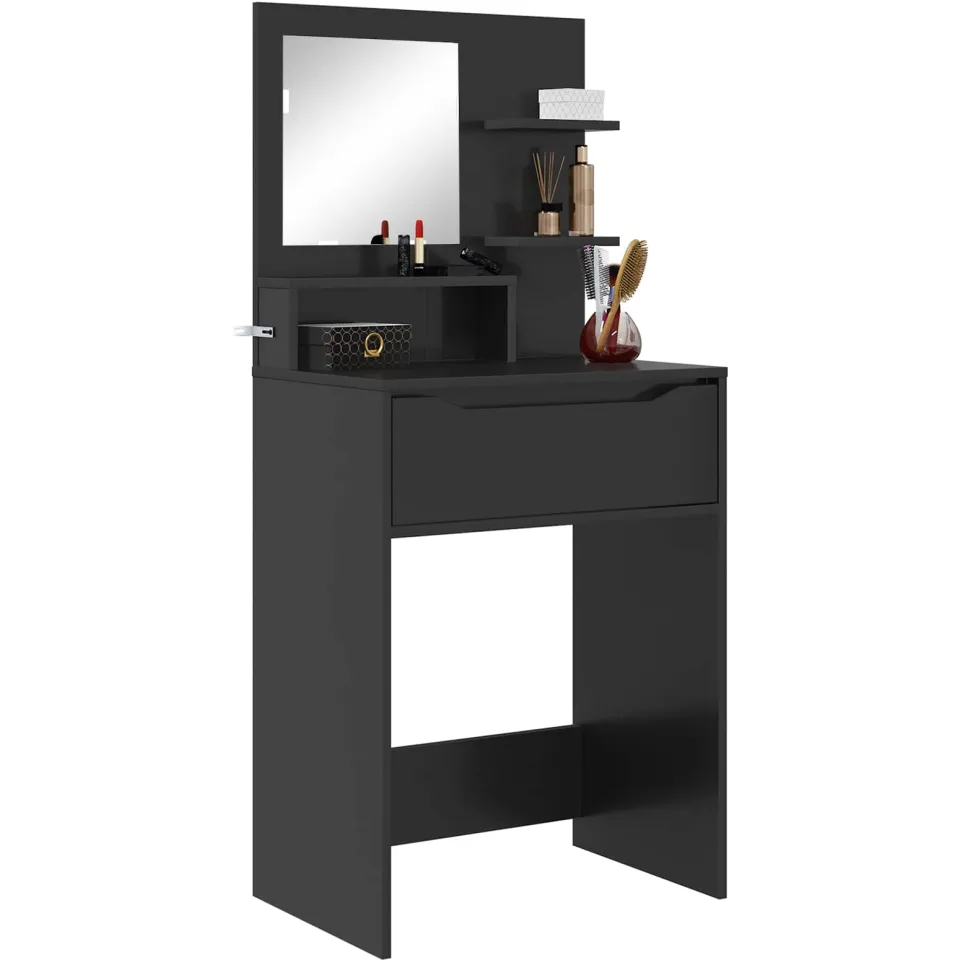 vidaXL Slaapkamer Kaptafels Zwart 60 x 39,5 x 135 cm Bewerkt hout