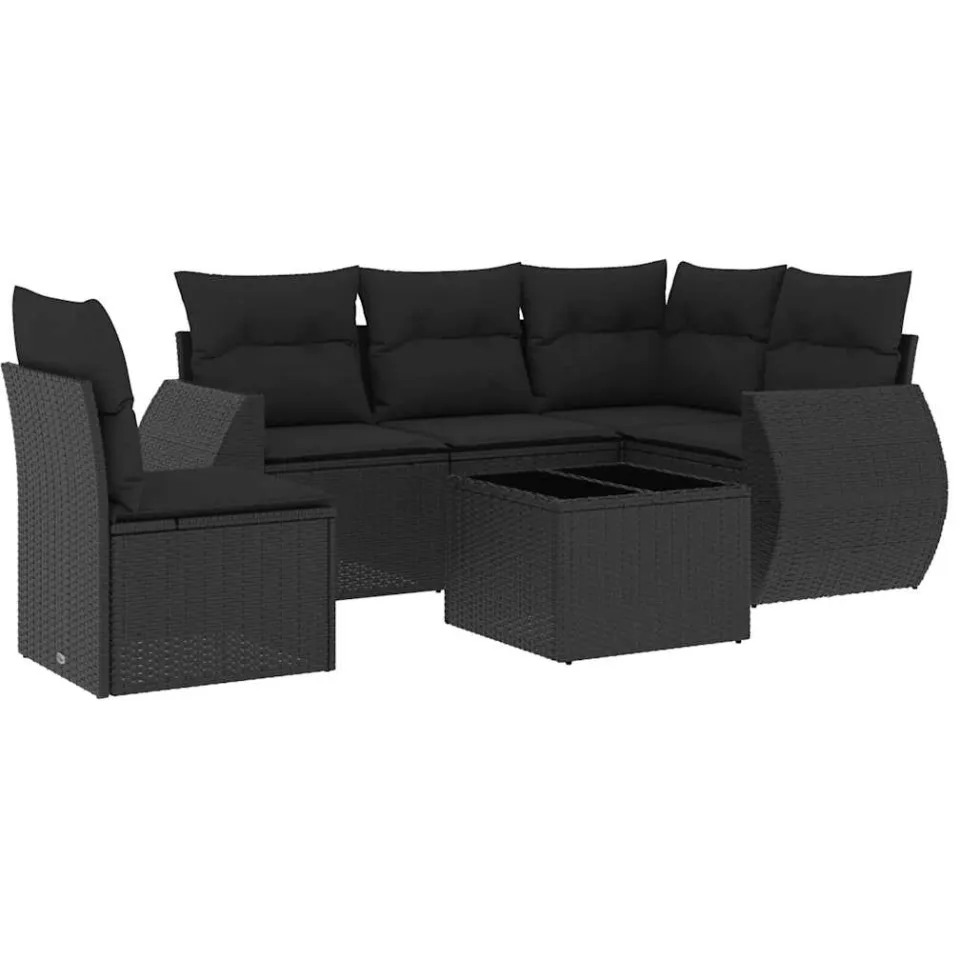 vidaXL 6-delige Loungeset met kussens poly rattan zwart, foto 3