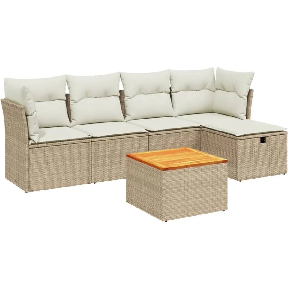 vidaXL 6-delige Loungeset met kussens poly rattan beige, foto 3
