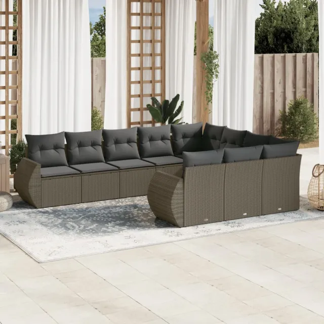 vidaXL 10-delige Loungeset met kussens poly rattan lichtgrijs grijs, foto 2
